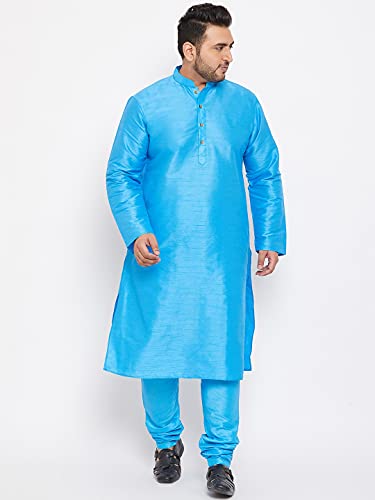Image of VASTRAMAY Plus Size Men's Silk Blend Kurta Set-New Aqua Blue
