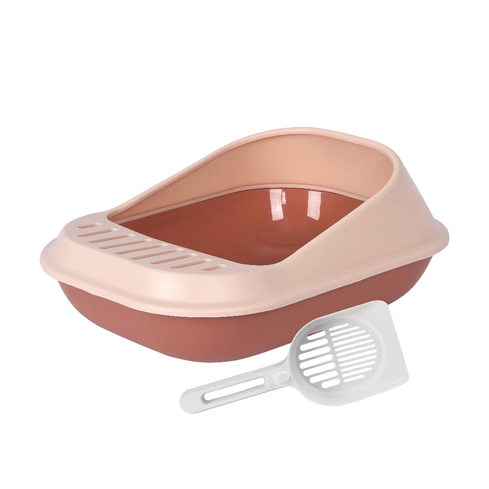 AllPetSolutions Cat Plastic Shell Litter Tray Toilet With Scoop Kitten Easy Cleaning Litter Tray | 53 x 39 x 22cm (Coffee Brown)