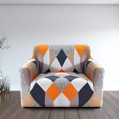 Image of Gurnoor Universal Single Seater Sofa Cover Big Elasticity Cover for Couch 140 GSM Sofa Slipcover (Triangle-Orange, 90-145cm)