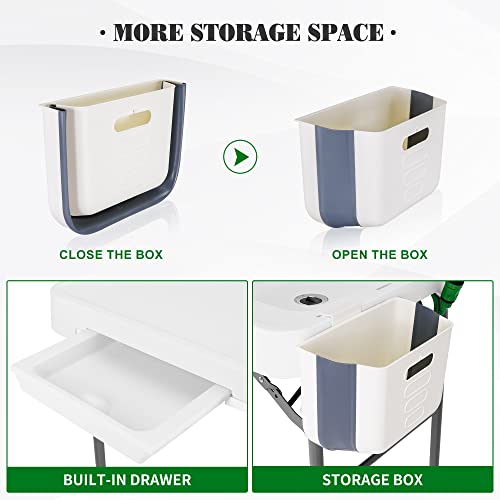 Allpop 42.5’’ Folding Fish Cleaning Table With Double Sinks, Portable Camping Fish Fillet Station With Faucet, Spray Nozzle, Drain Hose, Storage Box, Built-In Drawer& Knife Groove For Picnic, White #TOP5