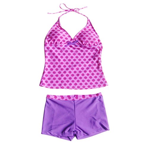 iiniim Big Girls Two Piece Halter Tankini Swimsuit Tank Top with Boyshort Sets Summer Beach Bikini Bathing Suit Purple 10