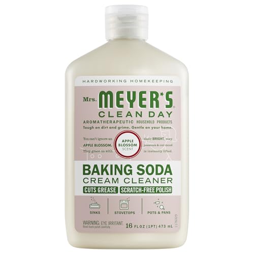 MRS. MEYER'S CLEAN DAY Baking Soda Cream Cleaner, Cuts Grease, Scratch-Free Polish, Apple Blossom, 16 Fl Oz, Pack of 1