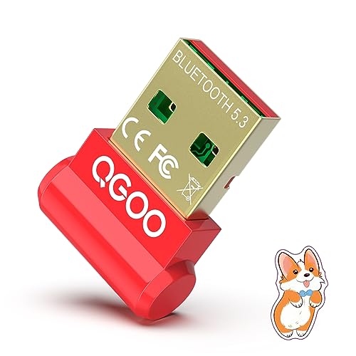 USB Bluetooth Adapter for PC - QGOO Bluetooth Dongle 5.3 EDR, Wireless Bluetooth Receiver for Desktop Computer Laptop Bluetooth Windows 8.1/10/11?red-045?