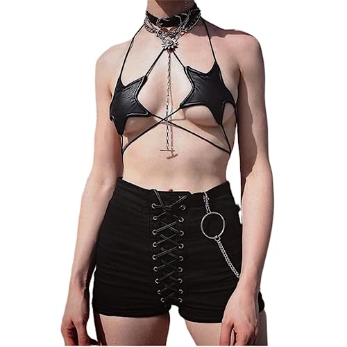 Women's Metallic Holographic Star Bra Crop Top Lace Up Halter Bralette Bandeau Camisole3