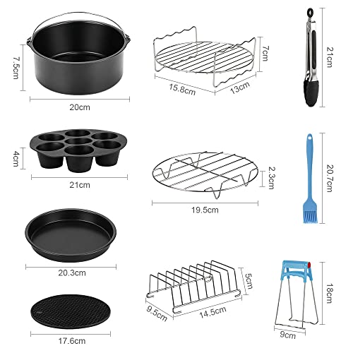 Heißluftfritteuse Zubehör Set, 8 Zoll 13-teilige Airfryer Zubehör Set für 3.8-5.5L Heißluftfritteusen mit Rezepte, Antihaft-Kuchenförmchen, Pizzablech, Silikonpfanneneinlage, Muffinförmchen usw. – Bild 7