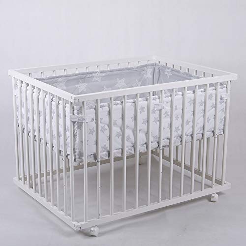 Parc bébé de luxe parc enfant 100x75cm parc de bebe HONEY BEE blanc - gris 53518W-D02