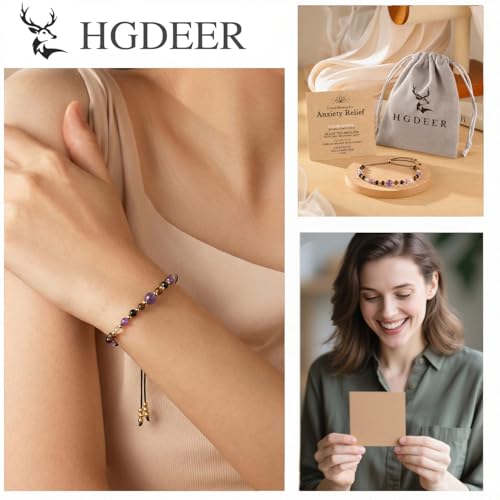 HGDEER Amethyst Crystal Bracelet, Anxiety Relief Black Tourmaline for Women by HGDEER - Used condition - US$11.99