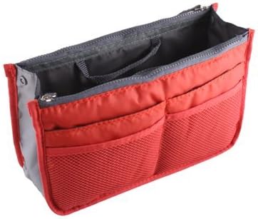 Icon Women Nylon Purse Organizer Insert for Handbags Zipper Closure Makeup Bag for Travel (Orange)