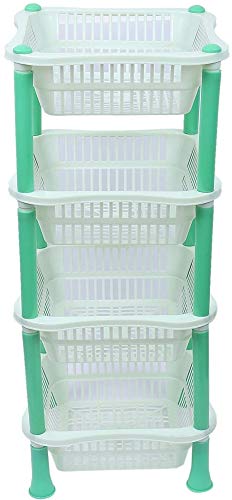 Image of TeDeMel Desire 4 Virgin Plastic Dish Rack | Multipurpose Storage Basket for Onion Potato & Vegetables | Kitchen Tray Rack for Household Use | Durable & Lightweight | Green