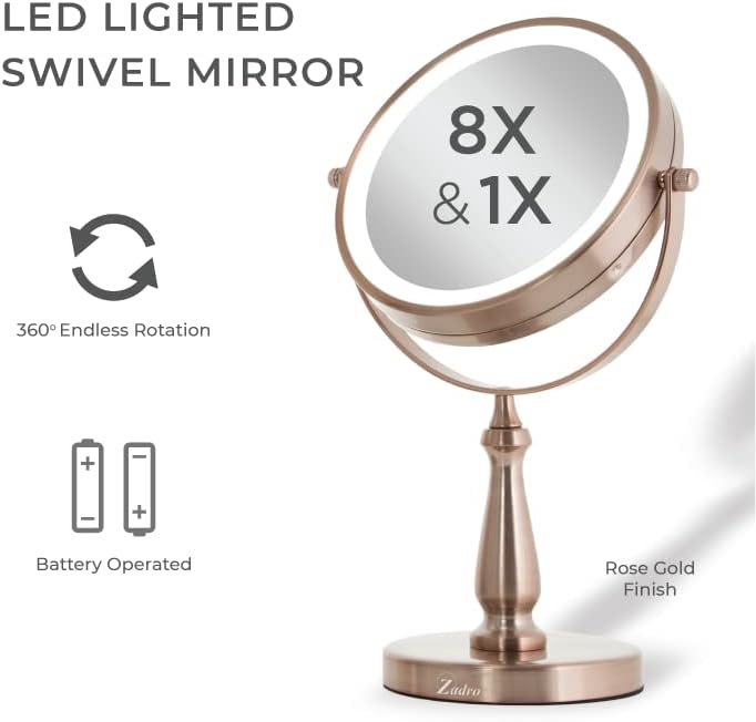 Zadro LVANRG8 mirror showing battery compartment and magnification