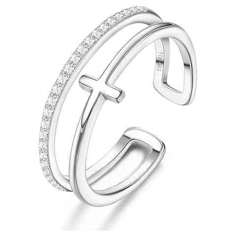 JeweBella Adjustable Sterling Silver Cross Ring Cover