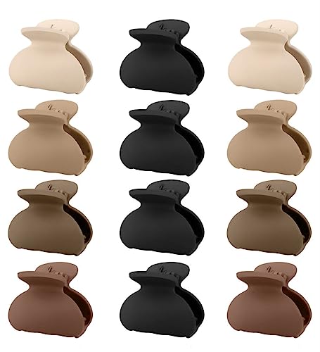 Kavya 12 Piezas Pinzas Pelo Pequeñas 4 cm Hair Clips Antideslizante, Pinzas De Pelo Minimalista Mate Plástico Pinza Pelo Adecuado Para Señoras Y Niñas（Marrón）