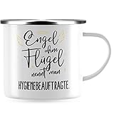 JUNIWORDS Emaille-Tasse, Engel ohne Flügel nennt man Hygienebeauftragte, Silberner Tassenrand (5167508)