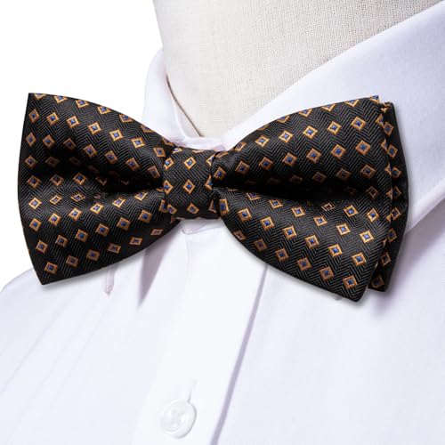 Image of Hi-Tie Bow Ties for Men Pre-Tied Pocket Square with Cufflinks Mens Bowtie Sets for Wedding Formal Party