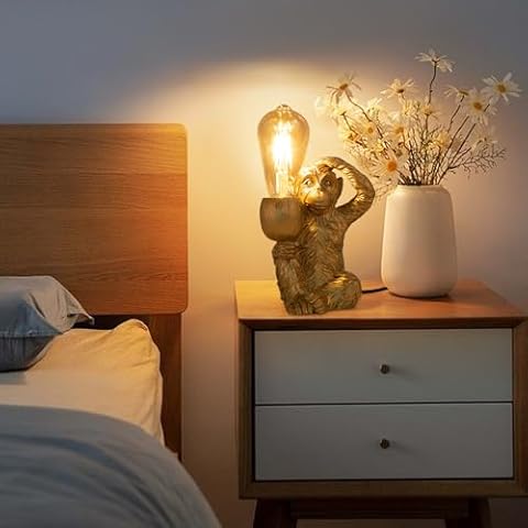 EseMiee Monkey Bedside Table Lamp, Modern Desk Lamp,Unique Resin Monkey Design with E27 Socket,Sitting Monkey Lighting Fixture for Living Room Bedroom Office Cover