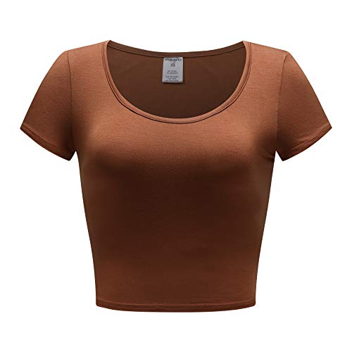 OThread & Co. Women's Short Sleeve Scoop Neck Crop Top – Asymmetrical Hem, Stretchy Comfy Tee, White, Size Large