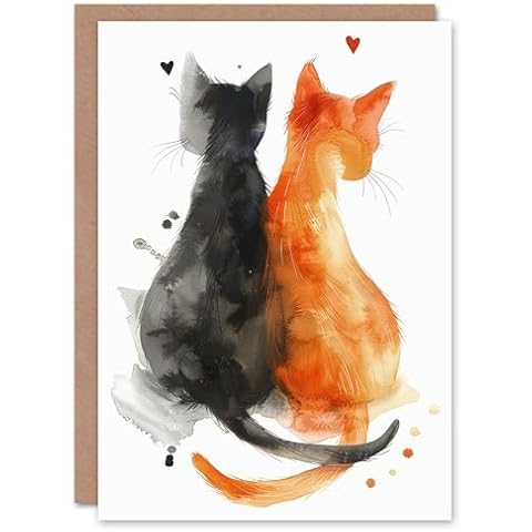 Artery8 Black Cat Orange Tabby Greeting Card Cover