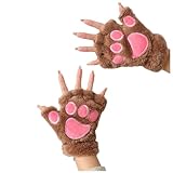 Bear Paws Gloves Cute Animal Cat Claws Mitten Fingerless Touchscreen Women Men Typing Outdoors Stage Custome Cosplay (Light Brown)