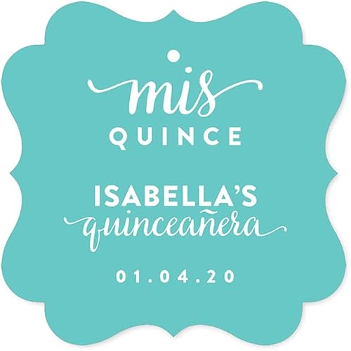 Andaz Press Etiquetas de regalo personalizadas con marco elegante, Sweet 15, Mis Quince Quinceañera, paquete de 24, nombre personalizado, color, edad
