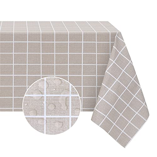 Romanstile Rectangle Plastic Tablecloth, 100% Waterproof Oil-Proof Checkered PVC Table Cloths, Heavy Duty Vinyl Table Covers for Dining, Camping, Picnic, Outdoor - 54 x 108 Inch, Sand