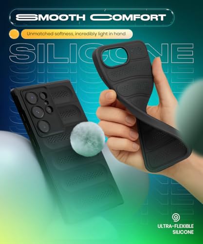 Image of WOW IMAGINE Ultimate Silicone Back Cover Case for Samsung Galaxy S24 Ultra 5G | Heat Dissipation Thin Soft TPU | 360 Camera Protection | Breathable Cooling Holes - Pitch Black