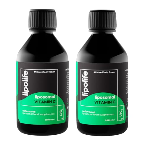 lipolife Vitamin C Liquid 240ml x 2 – LVC2 Liposomal High Strength, Soy-Free – 48 Days Supply, No Tablets, Clinically Proven Higher Absorption, Gluten-Free, Vegan, Immune & Collagen Support