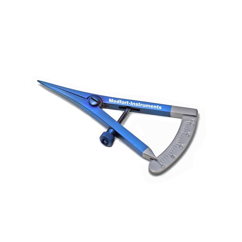 Medfort Instruments Professional Castroviejo Caliper, 20mm & 40mm Measuring Range | 8cm High Grade Shiny Stainless Steel | Precision Measuring Tool with High-Visibility Blue Scale (20 mm)