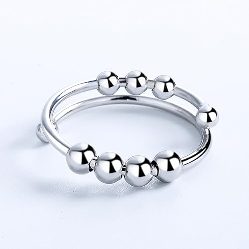 RASTKY Bague Fidget en Acier Inoxydable, Accessoire de Conception Ouverte avec Perles Rotatives pour Soulager Le Stress, Excellent Cadeau pour Hommes et Femmes