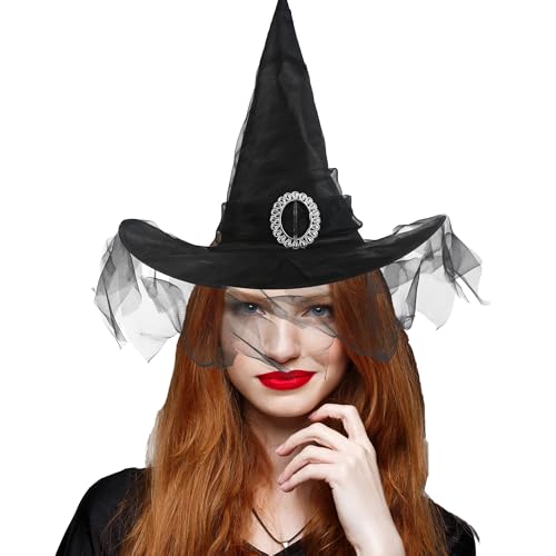 PerFest Halloween Deluxe Witch Wizard Hat with Veiling. Classic Halloween