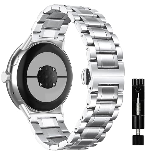 MiKoyi Metal Strap Compatible with Google Pixel Watch 4 45 mm / 3 45 mm, Metal Stainless Steel Bands Adjustable Replacement Strap for Google Pixel Watch 4/3, Silver