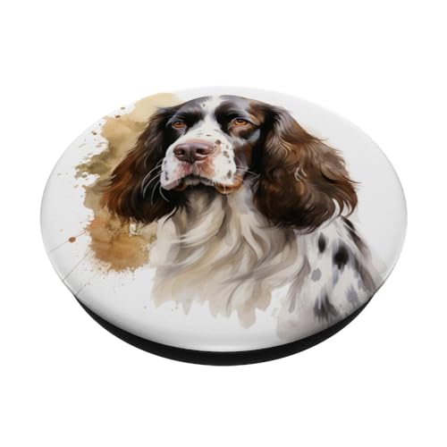 English Springer Spaniel Watercolor Dog For Dog Lovers PopSockets Swappable PopGrip, Black - Image 2