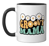 Groovy Mama Funny Motherhood Retro Hippie 60s 70s Mom Ceramic Mug, Black/White