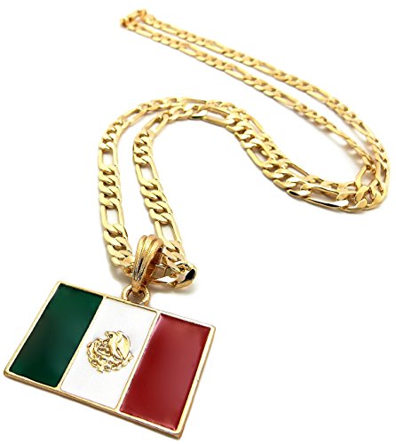 Gwood Mexico Flag Small Pendant With 24 Inches Long Figaro Necklace #TOP1