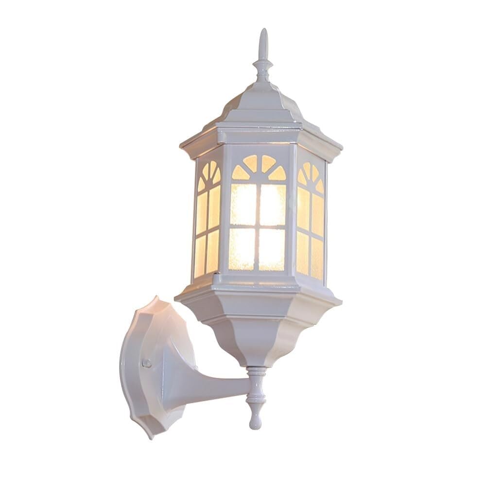 SXECAEPS Outdoor Wall Lamp Exterior Waterproof Lighting Sconce Anti-Rust Lantern with Glass Shade for Garden Villa Courtyard Balcony Foyer Entrance Corridor Porch Patio(White,B)