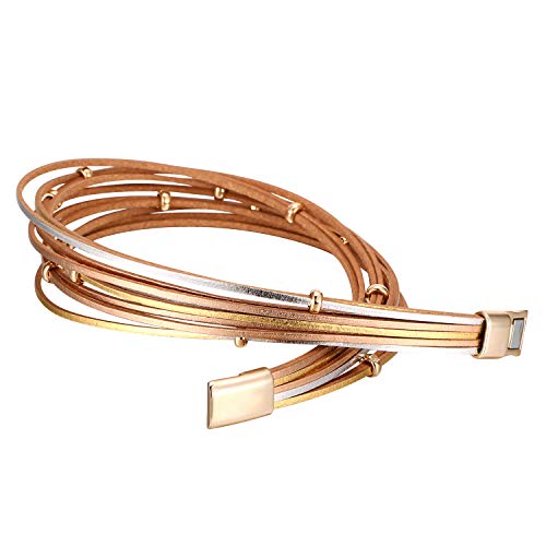 Image of Fesciory Leather Wrap Bracelets for Women, Boho Leopard Multi-Layer Crystal Beads Cuff Bracelet Jewelry