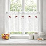 Yujiao Mao 1 Pièce Rideau de Cuisine Style Campagne américain brodé Gaze Rideau Brise-bise, Blanc, LxH 140x160cm
