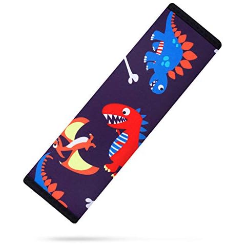 AMUSEPROFI Seat Belt Cover for Kids, Soft Comfort Seat Belt Cushion, Seat Belt Padding, Shoulder Strap Pad, Car Accessory with Cute Cartoon Pattern for Boys, One Piece, Dinosaur Cover