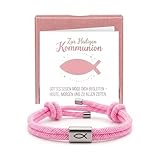 RhiVrillion Regalo Comunión Niña: Pulsera Niña Pez Ajustable Rosa, Set con Caja y Tarjeta para Bautizo