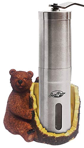 FitSand Brown Bear Crafted Statue Holder Stand Guard Station for JavaPresse Manual Coffee Grinder Conical Burr Mill Brushed Stainless Steel