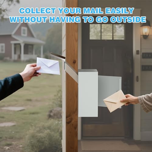 Pochar Through The Wall Drop Box with Lock - Wall Mailbox with Rainproof Cover & 10inch Adjustable Chute - Heavy Duty Locking Key Drop Box Deposit Safe for Mail, Rent, Cash, Payment (Off-White) by POCHAR - Image 5