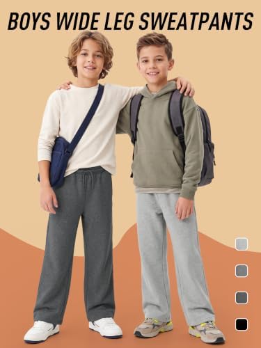 Cooraby 4 Pack Boys Baggy Sweatpants Wide Leg Open Bottom Athletic Pants Elastic Waist Joggers with Pockets Drawstring - 5