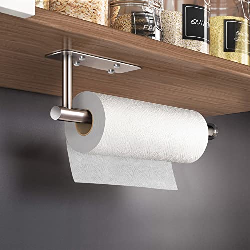 Vaehold Self Adhesive Paper Towel Holder Under Cabinet Mount, Wall Mounted Paper Towel Roll Holder With Damping Effect For Kitchen, Bathroom, Wall - Sus304 Stainless Steel (Brushed Silver) #TOP1