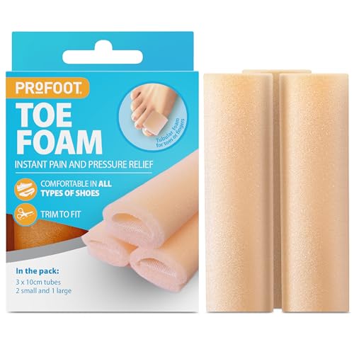 Profoot Toe Foam - Instant Pain Relief for Bunions and Corns - Soft Foam Toe Tubes - Foam Toe Protectors - Relieves Pressure and Friction - 3 Tubes, 2 Small and 1 Large