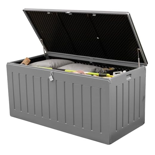 Olsen & Smith 830L Extra Large XL Outdoor Garden Storage Box - Weather Resistant Heavy Duty Garden Box Wood Effect with Padlock - Massive Capacity Storage Chest for Tools Cushions Toys & More, Grey