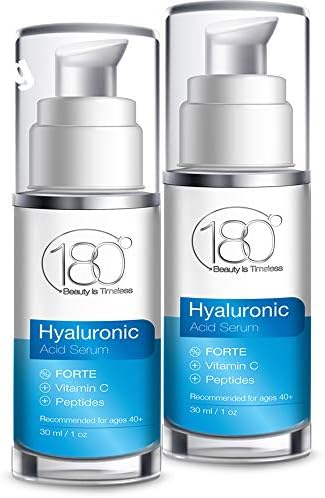Hyaluronic Acid Serum for Face - Forte Triple Moisturizing Formula with Vitamin C by 180 Cosmetics Beauty is Timeless - Smooth & Rejuvenate Pure Anti Aging Facial Moisturizer - 1oz - 2 Units oz