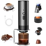 SKJJM Portable Espresso Maker, 3-in-1 Portable Coffee Maker with Self-Heating, USB Rechargeable Cordless Mini Travel Coffee Machine Compatible With Ground Coffee & NS Capsule for RV Camping Hiking