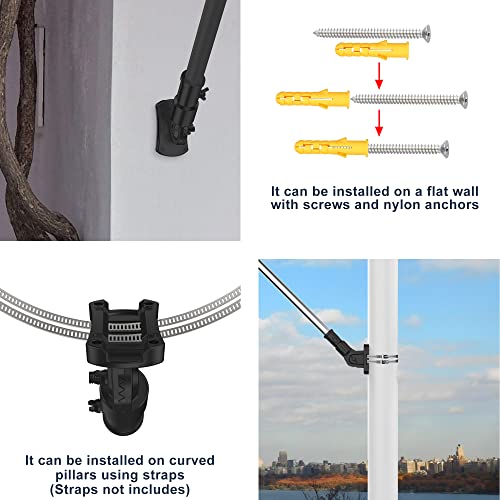 Evertoco Heavy Duty T304 Stainless Steel Flag Pole Kit- Black 180° Adjustable Flag Pole Holder And 1Inch Diameter Flagpole With Aluminum Alloy Rings #TOP5