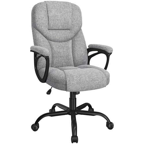 Yaheetech Fabric High Back Office Chair Executive Ergonomic Desk Chair with Armrests, Adjustable Height, Tilt Function, Home Office, Gray
