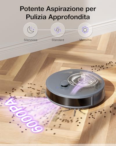Okp L7 Robot Aspirapolvere, Lidar Dtof Con Mappatura Intelligente, 6000Pa, 150 Minuti, Design Compatto, App/Wifi, Zone No-Go, Ideale Per Peli Di Animali, Pavimenti Duri E Tappeti - 3