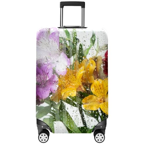 Travel Luggage Cover Suitcase Protector Scratch-Resistant Fit Not Included Suitcase Yellow Flowers Water Drops XL-30-32in